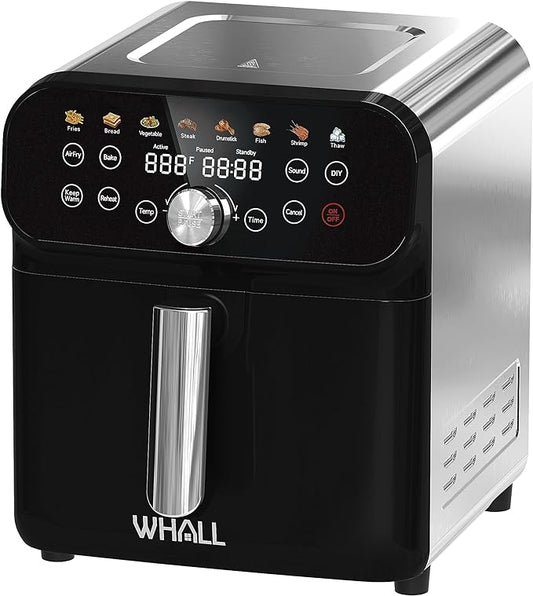 WHALL Air Fryer, 6.2QT Air Fryer Oven with LED Digital Touchscreen, 12 Preset Cooking Functions Air fryers, Dishwasher-Safe Basket, Stainless Steel/BS