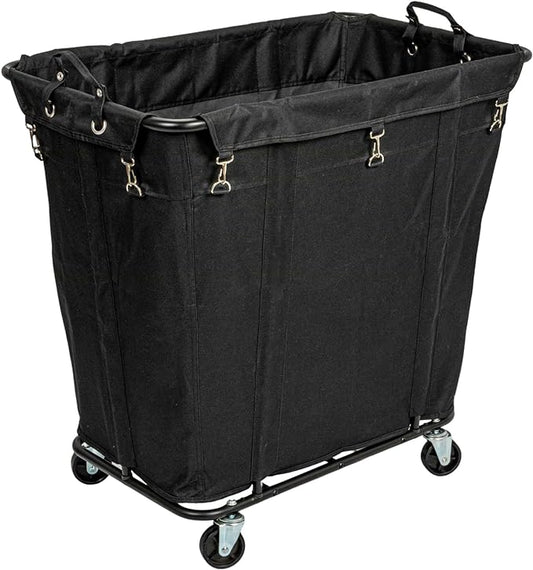 Household Essentials Commercial Laundry Cart with Rolling Caster Wheels, Black Canvas Liner and Steel Frame