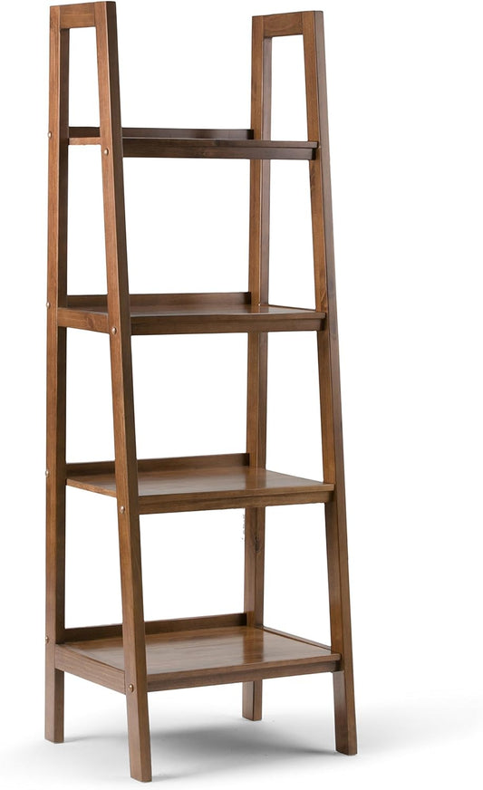 SIMPLIHOME Sawhorse SOLID WOOD 24 Inch Modern Industrial Ladder Shelf in Medium Saddle Brown, For the Living Room, Study Room and Office