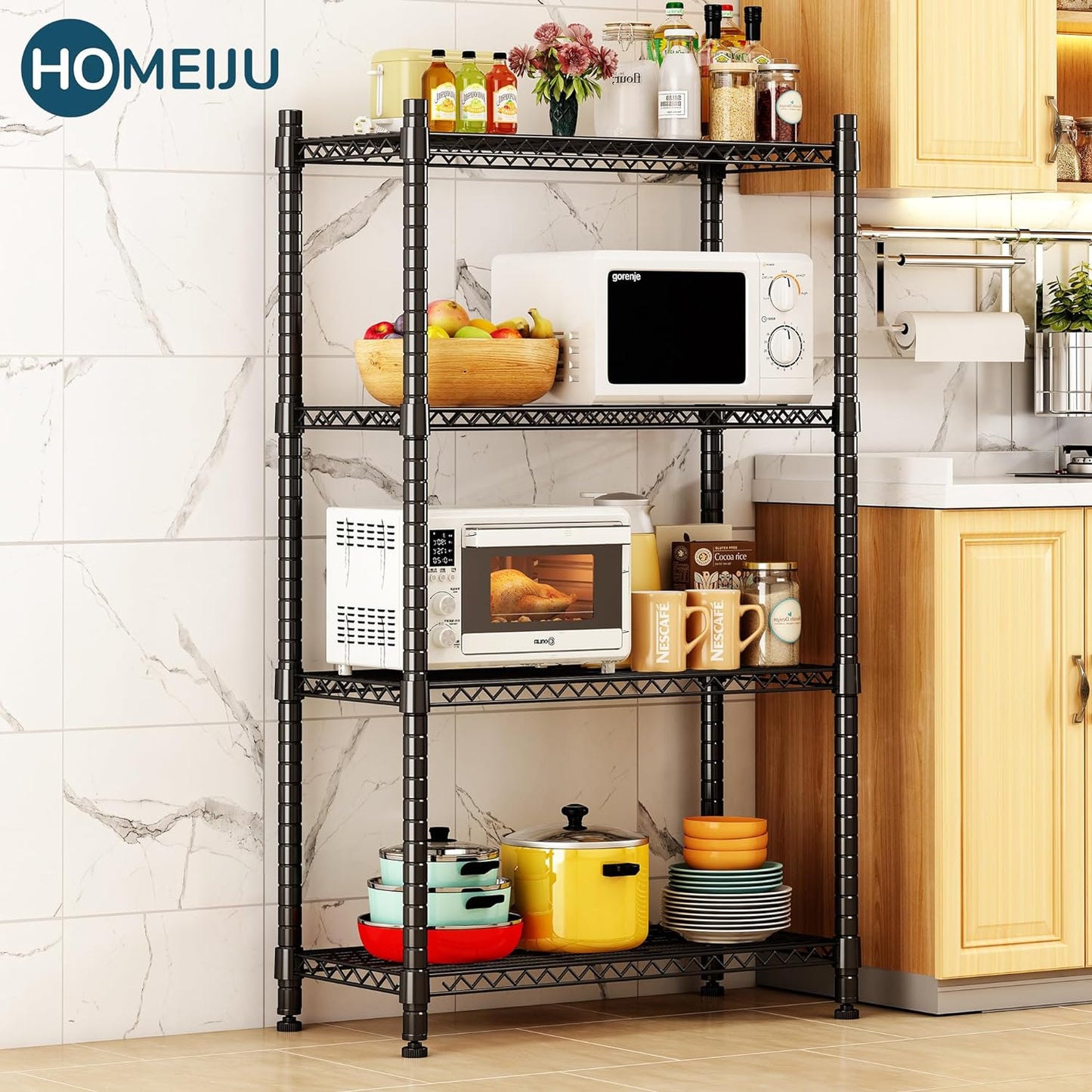 4-Shelf Storage Shelving Unit,Heavy-Duty Storage Rack with 250Lbs Loading Capacity per Shelf,Standing Metal Storage Shelves for Laundry Kitchen Garage,13.77 "D x 35.43 "W x 54.33 "H