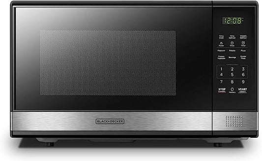 BLACK+DECKER EM031MB11 Digital Microwave Oven with Turntable Push-Button Door, Child Safety Lock, 1000W, 1.1cu.ft, Black & Stainless Steel, 1.1 Cu.ft