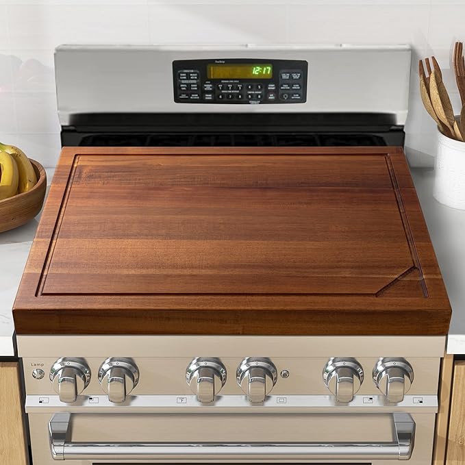 Noodle Board Stove Cover - Acacia Wood Stove Top Covers for Electric Stove and Gas Stove - Sink Cover RV Stove Top Cover - 30"L x 22"W x 2.5"Th Raised Cutting Board with Legs and Juice Grooves