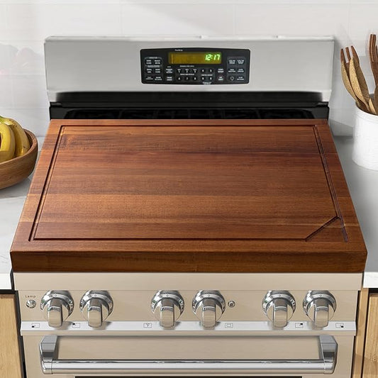 Noodle Board Stove Cover - Acacia Wood Stove Top Covers for Electric Stove and Gas Stove - Sink Cover RV Stove Top Cover - 30"L x 22"W x 2.5"Th Raised Cutting Board with Legs and Juice Grooves