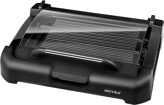 Secura Smokeless Indoor Grill 1800-Watt Electric Griddle with Reversible 2 in 1 Grill and Griddle Plates Plate, Glass Lid, Extra Large Drip Tray (Dishwasher Safe)