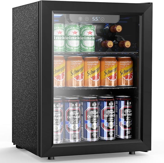 Joy Pebble Beverage Refrigerator Cooler 68 Can,1.7Cu.Ft Mini Fridge with Glass Door for Beer Drink Wine, Small Drink Fridge with Adjustable Thermostat, Beverage Fridge for Office Bar