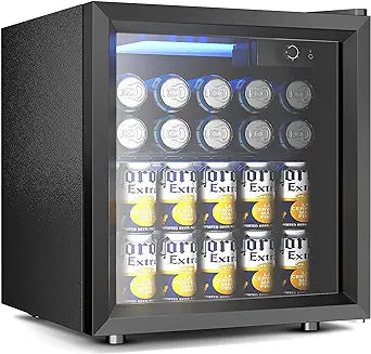 EUHOMY 55 Can Beverage Refrigerator cooler-Mini Fridge Glass Door for Beer Drinks Wines, Freestanding Beverage Fridge with Adjustable Shelves Blue LED for Home/Office/Dorm/Bar (1.3cu.ft)