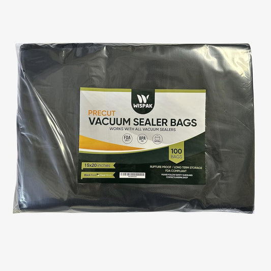 Vacuum Sealer Bags food grade BPA free vac seal -100 pieces (15x20, Black/Clear)