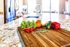 Teak Wood 24 x 18 Large Cutting Board, Thick Chopping Board with Grip Handles - Reversible Teak Edge Grain Wood, Suitable for Vegetables, Meat, and Organic Produce Sustainable - Knife Friendly