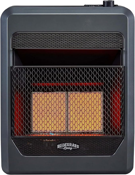 B20TNIR-BB Ventless Natural Gas Infrared Space Heater with Thermostat Control for Home & Office, 20000 BTU, Heats Up to 950 Sq. Ft., Includes Wall Mount, Base Feet, and Blower, Black