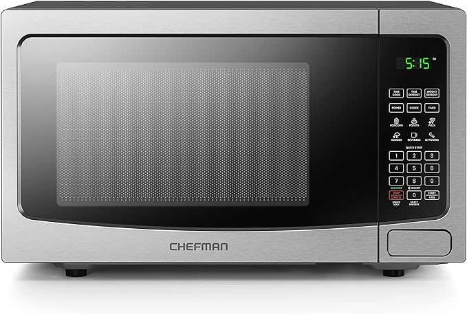 Chefman Countertop Microwave Oven 1.1 Cu. Ft. Digital Stainless Steel Microwave 1000 Watts with 6 Auto Menus, 10 Power Levels, Eco Mode, Memory, Mute Function, Child Safety Lock, Easy Clean