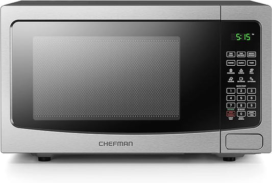 Chefman Countertop Microwave Oven 1.1 Cu. Ft. Digital Stainless Steel Microwave 1000 Watts with 6 Auto Menus, 10 Power Levels, Eco Mode, Memory, Mute Function, Child Safety Lock, Easy Clean