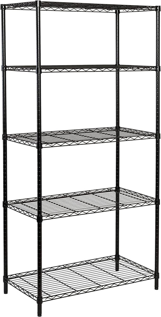 5-Wire Shelving Metal Storage Rack Adjustable Shelves, Standing Storage Shelf Units (250lbs per shelf) for Garage, Laundry Room, Kitchen,Kitchen Pantry, Playroom, or work space(Black, 18L x 36W x 72H)