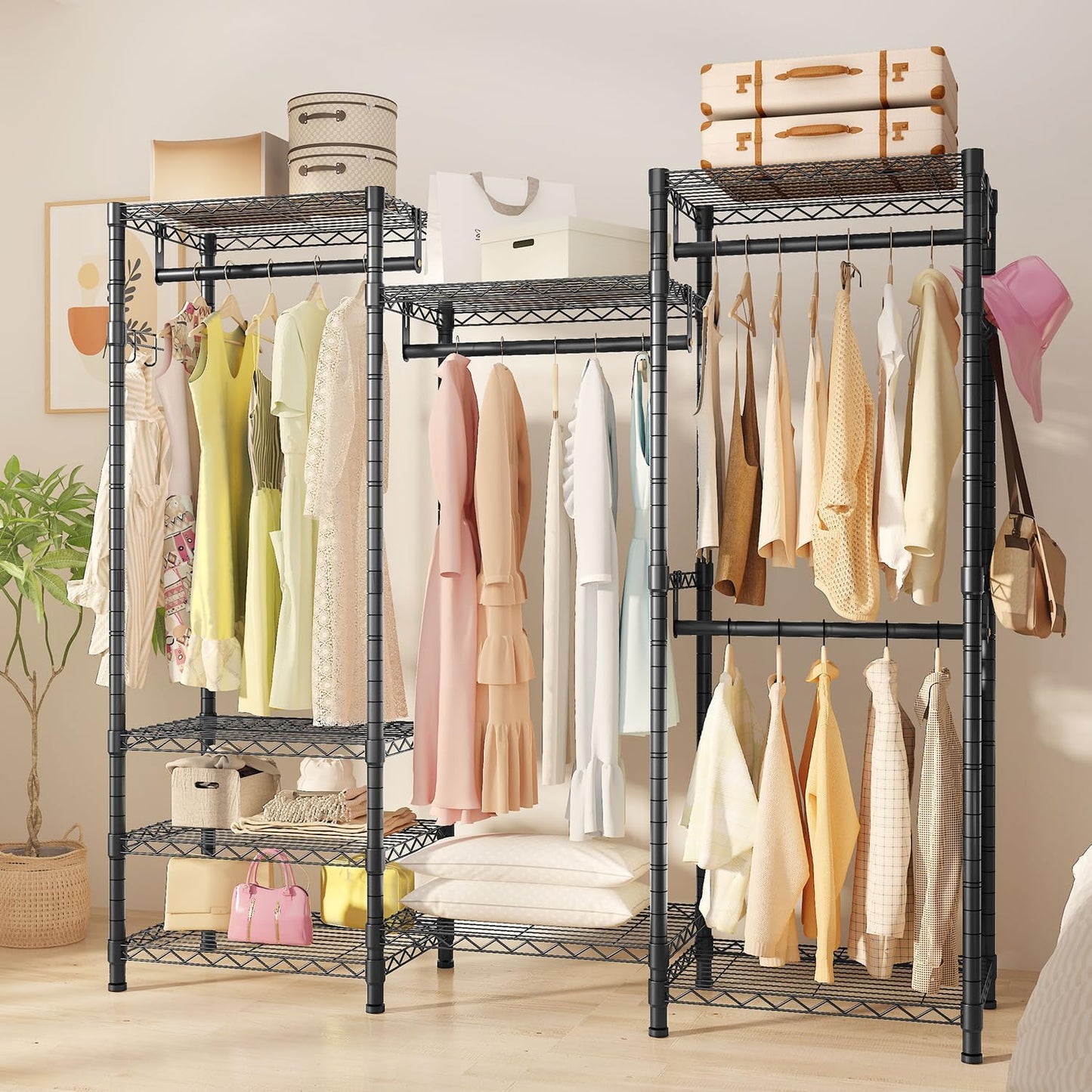 Heavy Duty Clothes Rack and Wardrobe Closet Storage Organizer - Adjustable Clothing Organizer for Wardrobe Cabinet and Clothes Organization, Freestanding Clothing Rack