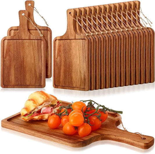 16 Pieces Acacia Wood Cutting Board with Handle Chopping Boards Decorative Charcuterie Platter Pizza Serving Tray Cheese Fruit Board for Kitchen Counter Christmas Table Decorate (14 x 8 Inch)