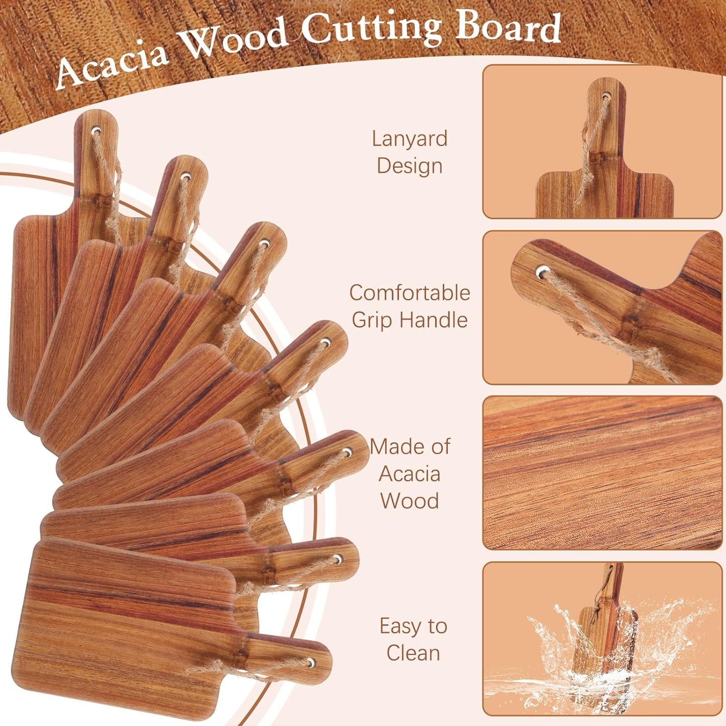 12 Sets Charcuterie Boards with Gift Boxes Cards, Acacia Wood Cutting Board with Knife Mini Charcuterie Boards Bulk Kitchen Serving Board with Handle for Wedding Housewarming Gift