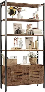 IRONCK Industrial Bookshelf and Bookcase with 2 Louvered Doors and 4 Shelves, Standing Storage Cabinet for Living Room, Home Office, Bedroom, Washroom, Vintage Brown