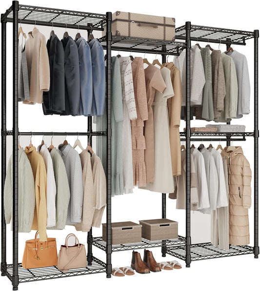 T3 Portable Closet Clothes Rack, Heavy Duty Clothing Rack with 5 Hang Rods & 7 Shelves, Adjustable Closet Organizers and Storage Wardrobe, 75.2" W x 15.7”D x 76.4”H, Max Load 850LBS