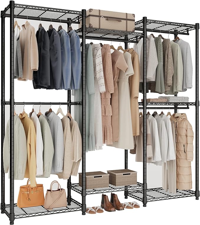 T3 Portable Closet Clothes Rack, Heavy Duty Clothing Rack with 5 Hang Rods & 7 Shelves, Adjustable Closet Organizers and Storage Wardrobe, 75.2" W x 15.7”D x 76.4”H, Max Load 850LBS