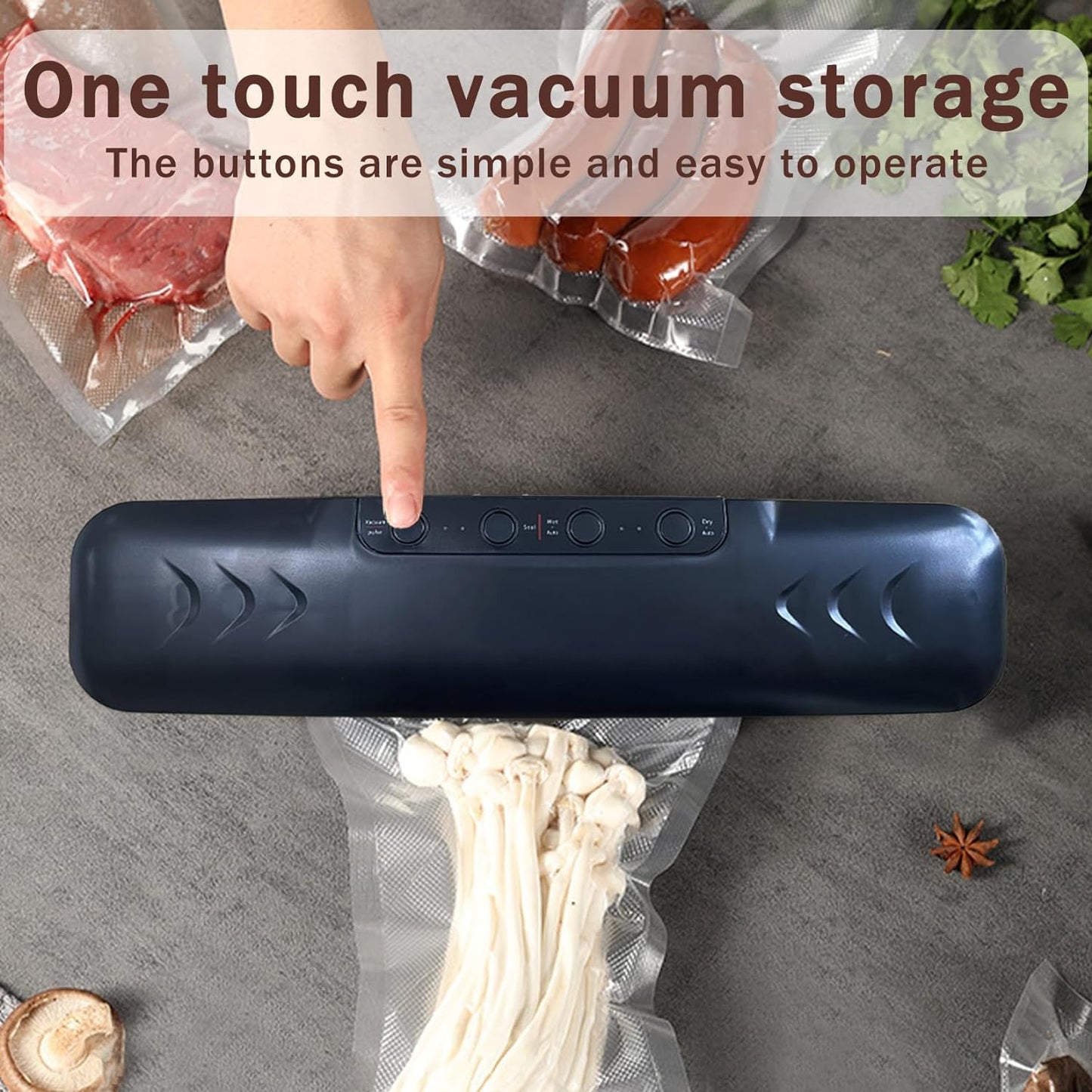 Food Vacuum Sealer Machine,One-Touch Automatic Food Sealer,Air Sealing System for Food Storage Dry/Moist Modes,Portable Food Vacuum Sealer with 10 Vacuum Seal Bags & 2 Air Suction Hose