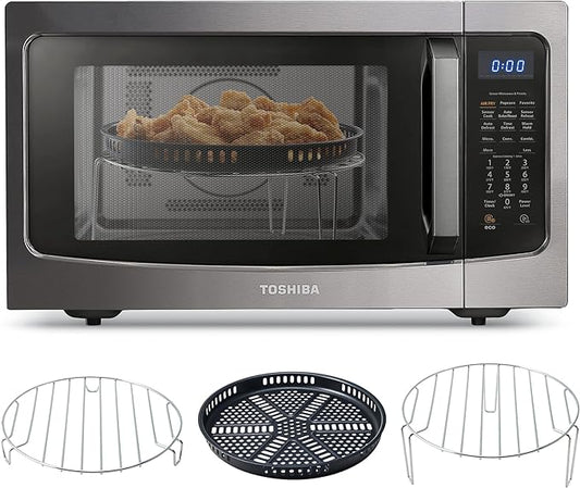 TOSHIBA 4-in-1 ML-EC42P(BS) Countertop Microwave Oven, Smart Sensor, Convection, Air Fryer Combo, Mute Function, Position Memory 13.6" Turntable, 1.5 Cu Ft, 1000W, Black