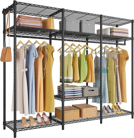 VIPEK V30 Heavy Duty Clothes Rack - Garment Racks with Adjustable Shelves & Hanging Rod, Portable Closet Wardrobe Freestanding Clothing Rack for Hanging Clothes, 56.7" L x 15.7" W x 76.4" H, Black