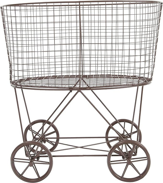 Creative Co-Op Vintage Reproduction Metal Laundry Basket on Wheels, Rust