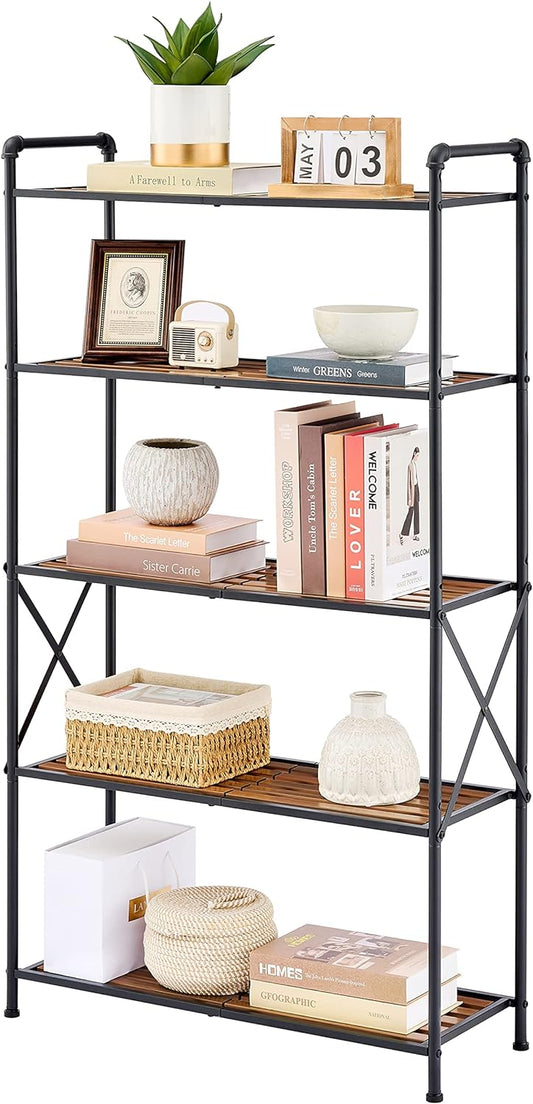 Tajsoon 5-Tier Storage Rack, Widen Shelving Unit Storage Shelves, Multipurpose Shelf Display Rack for Living Room, Kitchen, Bathroom, Balcony, Metal, Industrial Style/Black