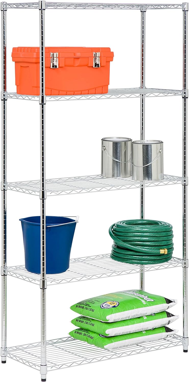 Honey-Can-Do 5-Tier Adjustable Shelving Unit, Chrome SHF-09685 Chrome, 1750lbs (350-lb Weight Capacity Per Shelf)