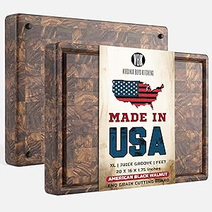 Made in USA - Walnut Wood Cutting Boards (20"x16" End Grain with Feet and Juice Groove)