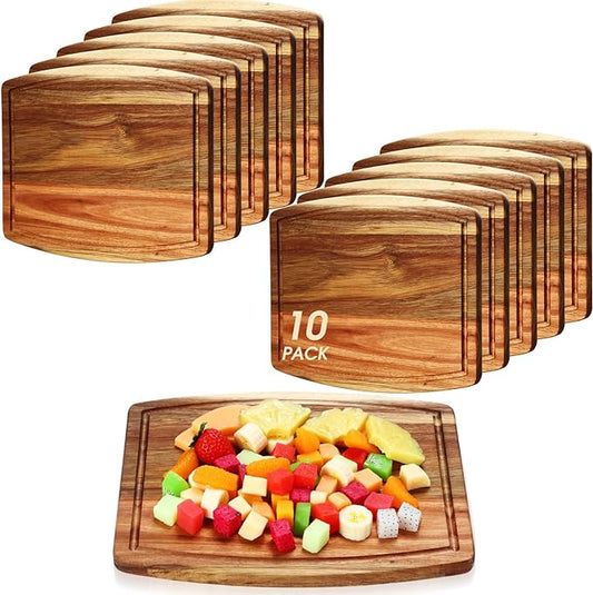 10 Pcs Wooden Dinner Plates Cutting Boards Bulk for Laser Engraving with Juice Groove Chopping Board Charcuterie Board Carving Tray for Kitchen Housewarming Gift(10 x 12 Inch, Acacia Wood)