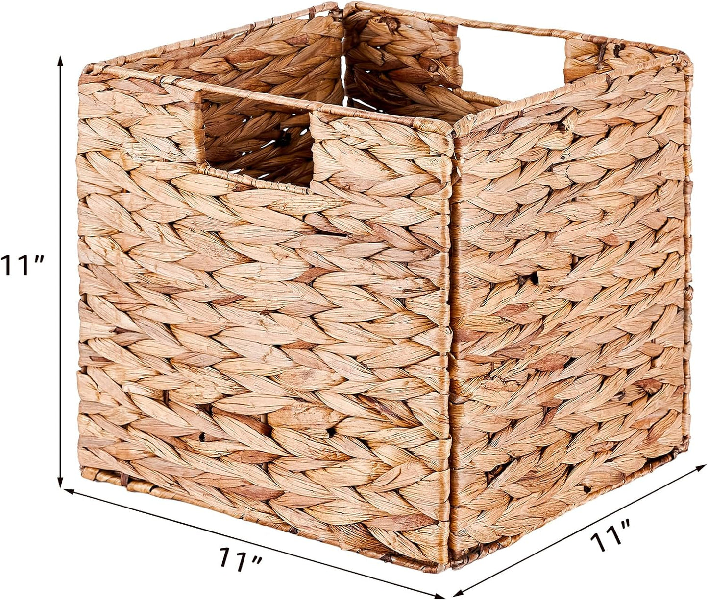 Foldable Storage Baskets Dark Water Hyacinth Storage Baskets for Shelf 11x11 in Square Wicker Storage Baskets Handwoven Laundry Totes for Bedroom Living Room Bathroom 4Pack