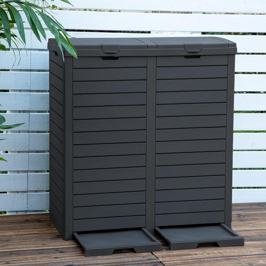 DWVO Outdoor Large Resin Trash Can, 62 Gallon Classified Hideaway Garbage Bins with Dual Lid and Drip Trays for Porch, Backyard, Deck, Patio, Poolside, Easy to Clean, 248 Quart, Black