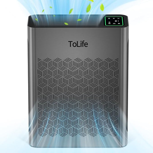 ToLife Air Purifiers for Home Large Room Up to 1095 Ft² with PM 2.5 Display Air Quality Sensor, Auto Mode, Timer, HEPA Air Purifier for Bedroom Filters Smoke, Pollen, Pet Dander, Allergies, Grey