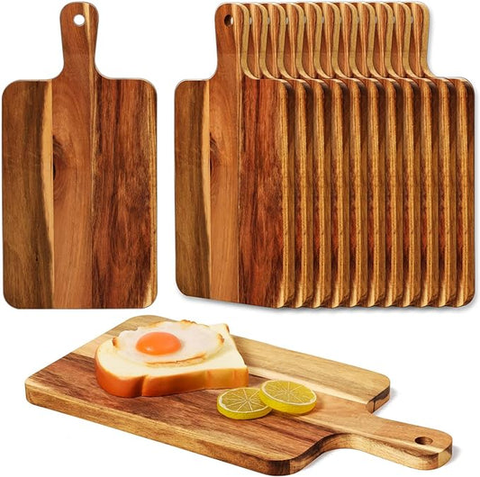 12 Pack Acacia Wood Cutting Boards 15.75x7.8 Inch Wooden Chopping Boards with Handle Wooden Charcuterie Serving Trays Engraving Wood Board for Wedding Mother's Day Housewarming Gift,0.59" Thick