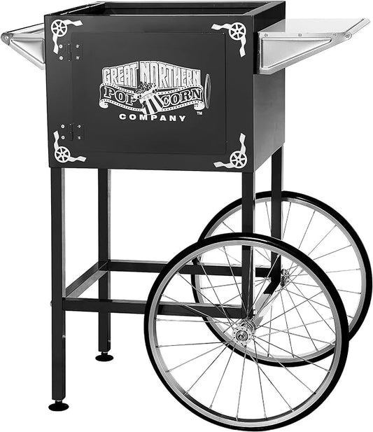 Popcorn Cart - Vintage Replacement Stand for 8-Ounce Poppers with Shelf, Push Handle, and Bicycle-Style Wheels by Great Northern Popcorn (Black)