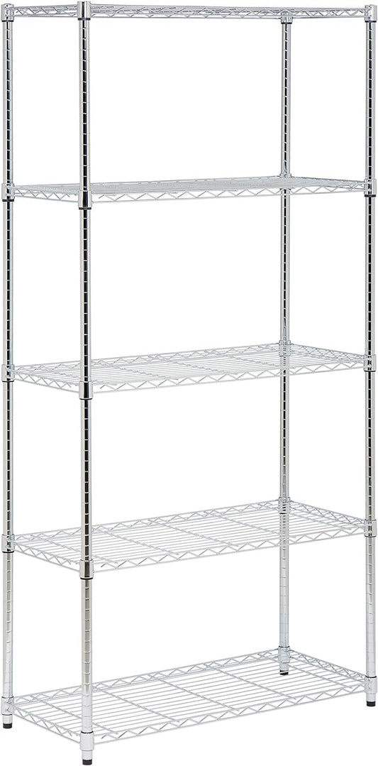 Honey-Can-Do 5-Tier Adjustable Shelving Unit, Chrome SHF-09685 Chrome, 1750lbs (350-lb Weight Capacity Per Shelf)