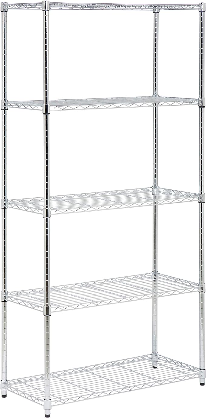 Honey-Can-Do 5-Tier Adjustable Shelving Unit, Chrome SHF-09685 Chrome, 1750lbs (350-lb Weight Capacity Per Shelf)