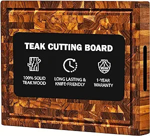 WLM Large End Grain Teak Wood Cutting Board for Kitchen with Juice Groove Conditioned with Beeswax, Linseed Oil & Lemon Oil, Reversible Charcuterie Butcher Block 17 x11 Inches - 2 Inch Thick