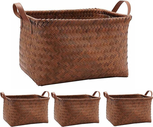 4 Pack PP material storage baskets for Shelves,hand-woven Waterproof Laundry bucket,Large Closet Storage Box Organizer,Toy storage Cube,Perfect for bathroom,bedroom,Cabinet,Kitchen,Closet,Underbed.