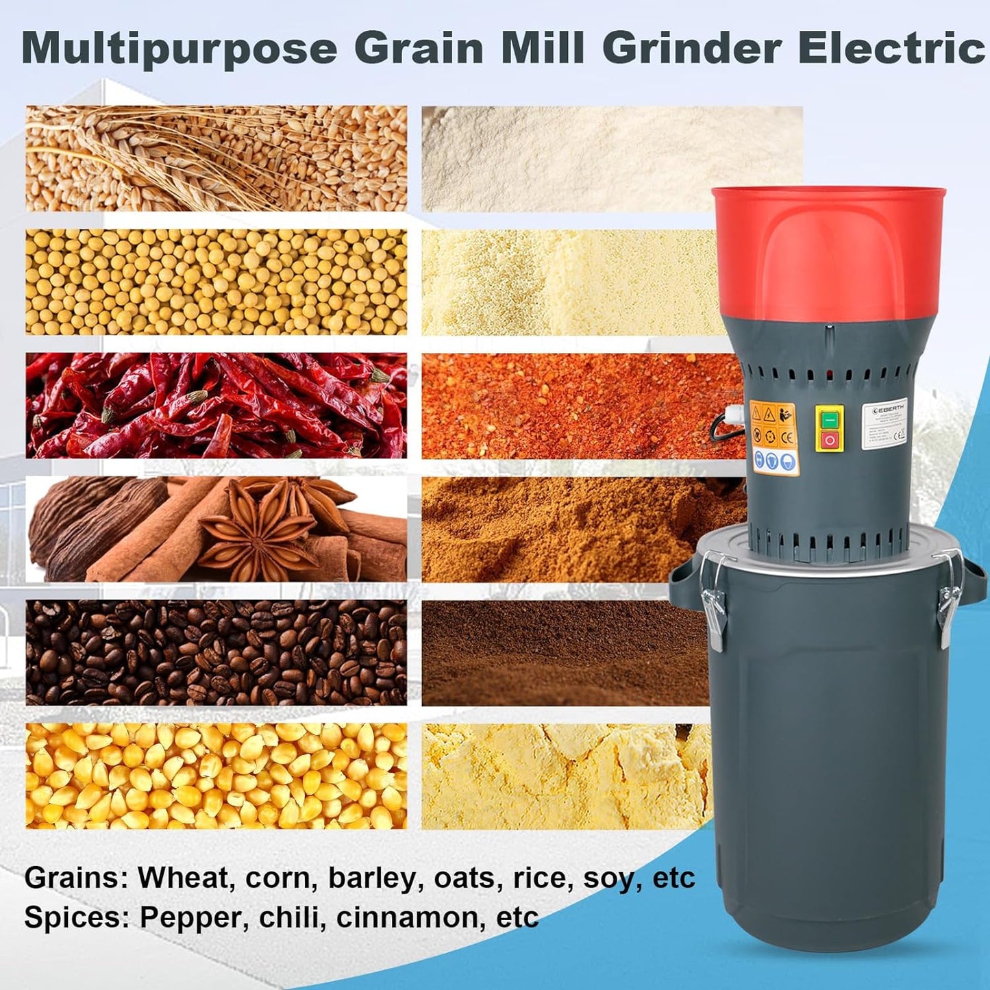 15.8 Gallons Corn Grinder Electric Mill, Dry Grain Mill Grinder Electric, Grain Grinder Mill, Cereals Grinder, Farm Home Wheat Grinder for Spice Rice Coffee Feed Flour, 7 Sizes Sieves(60L)