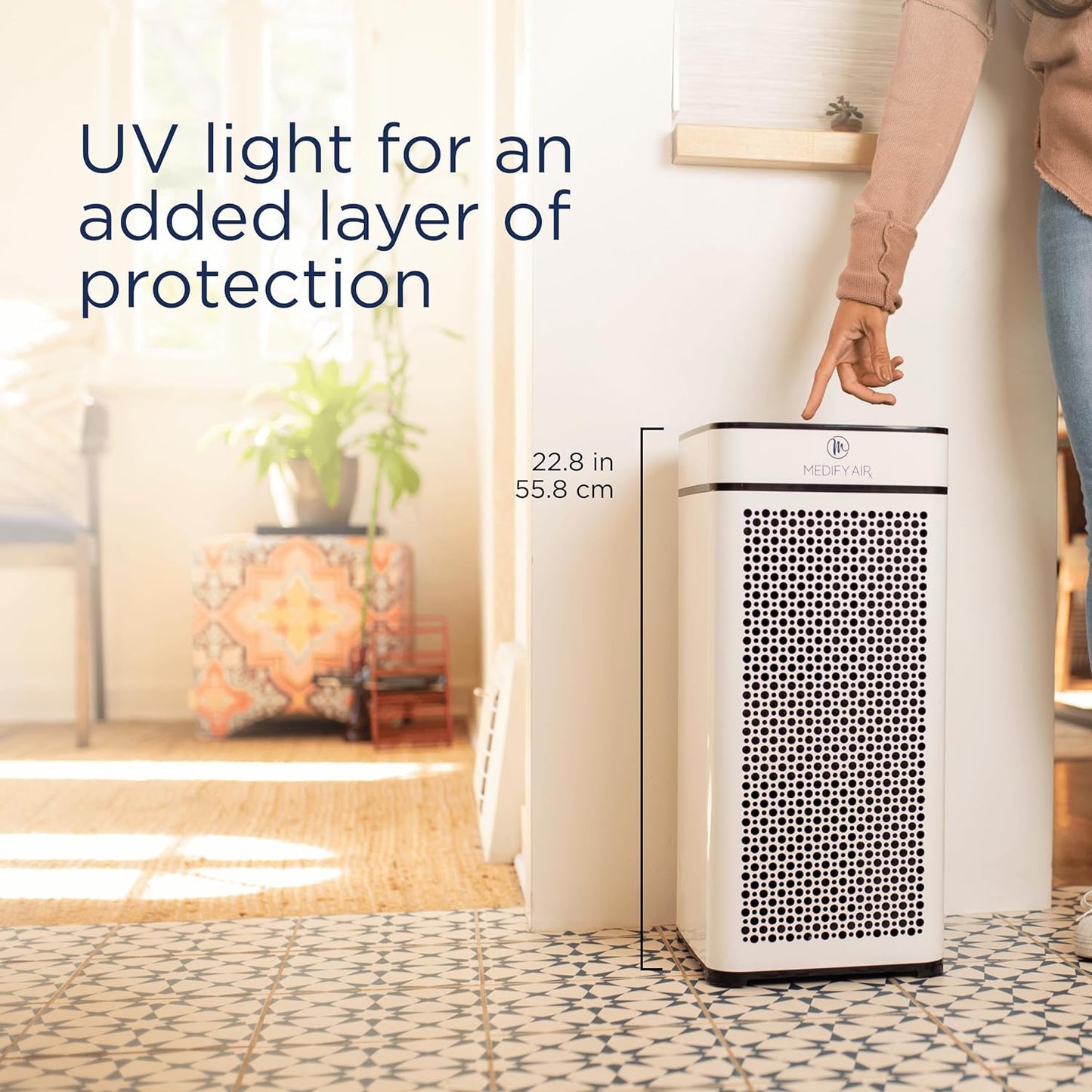 Medify MA-40-UV Air Purifier with True HEPA H14 Filter + UV Light | 840 sq ft Coverage | for Allergens, Wildfire Smoke, Dust, Odors, Pollen, Pets | Quiet 99.7% Removal to 0.1 Microns | White, 1-Pack