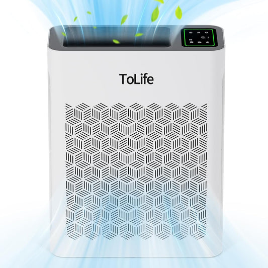 ToLife Air Purifiers for Home Large Room Up to 1095 Ft² with PM 2.5 Display Air Quality Sensor, Auto Mode, Timer, HEPA Air Purifier for Bedroom Filters Smoke, Pollen, Pet Dander, Allergies, White