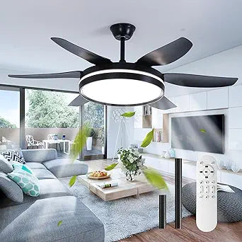 52IN Black Ceiling Fans with Light and Remote, Modern Ceiling Fan with LED Lights, Adjustable Height,3-Color, Reversible, Dimmable,Farmhouse Ceiling Fan for Living Room, Bedroom, Dining Room