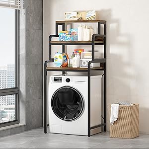 3-Tier Bathroom Room Shelf Washing Machine Storage Utility Rack Over The Toilet Washer Dryer Storage Shelf Bathroom Organizer Rack Space Saving Shelving Units Clothes Dryers Shelf