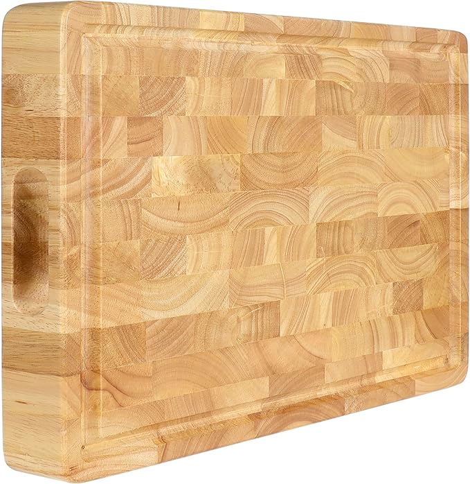 End Grain Cutting Board (20 x 15 x1.5 inch) Extra Large & Thick, End Grain Built-In Compartment and Juice Canal, Heavy Duty Chopping Board, Thick Carving Board for Bread Fruits Meat