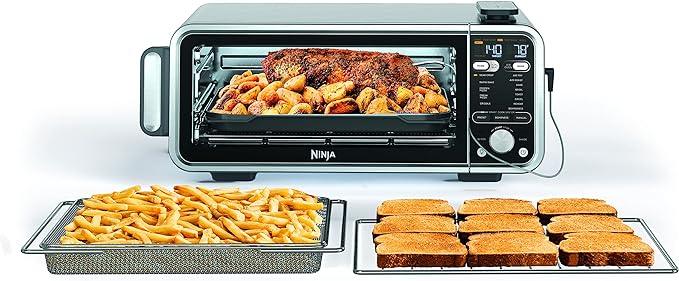 Ninja SP351 Foodi Smart 13-in-1 Dual Heat Air Fry Countertop Oven, Dehydrate, Reheat, Smart Thermometer, 1800-watts, Silver (Renewed)