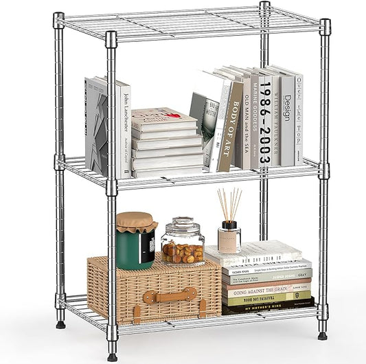 MZG Wire Storage Shelving 3-Tier Utility Shelving Unit Steel Organizer Wire Rack for Home,Kitchen,Office,Chrome(11.8" D x 17.7" W x 26.3" H)