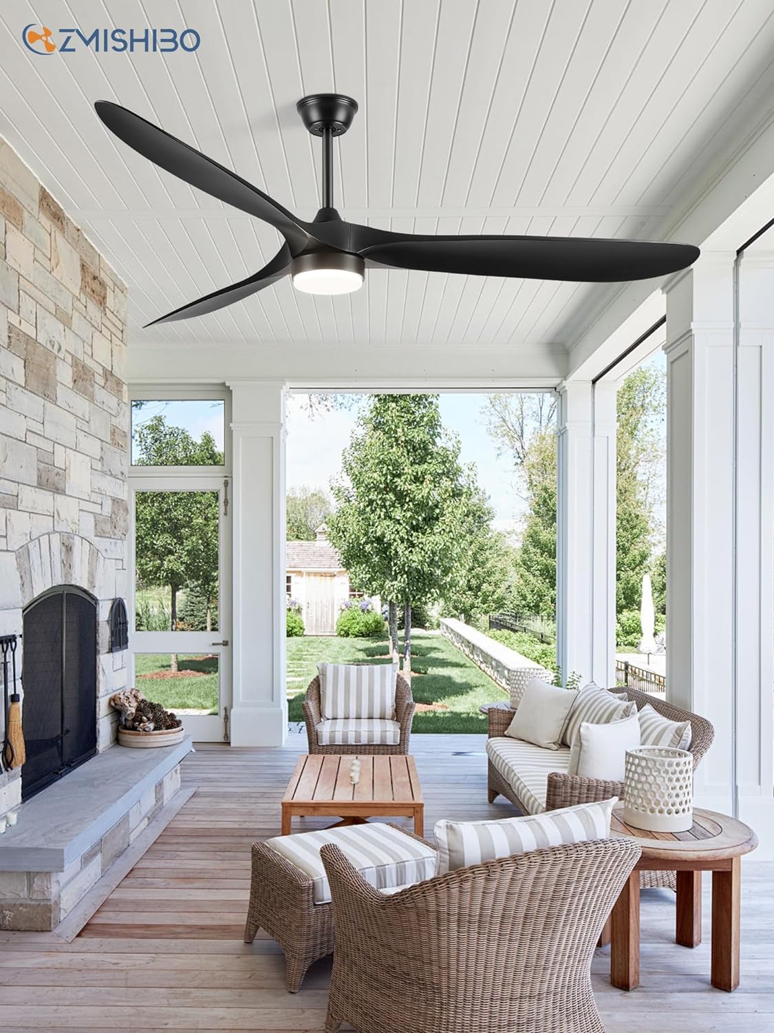 70 Inch Outdoor Ceiling Fan，Black Modern Ceiling Fans with Lights and Remote, 6 Speeds, 3 Large Blades Farmhouse Ceiling Fans with 3CCT for Bedroom, Living room, Patio