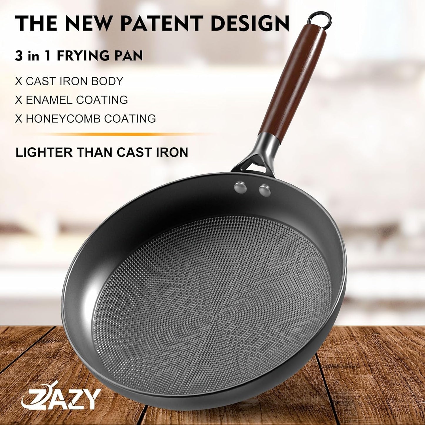 Cast Iron Skillets, ZAZY Non Stick Frying Pans 3 Pack of 8 10 12'', 3 in 1 Oil-locking Pots and Pans Set, Oven Dishwasher Safe Stackable Cookware Set with Removable Handle, Black (ZA-ZAUS-Z-PS0321)