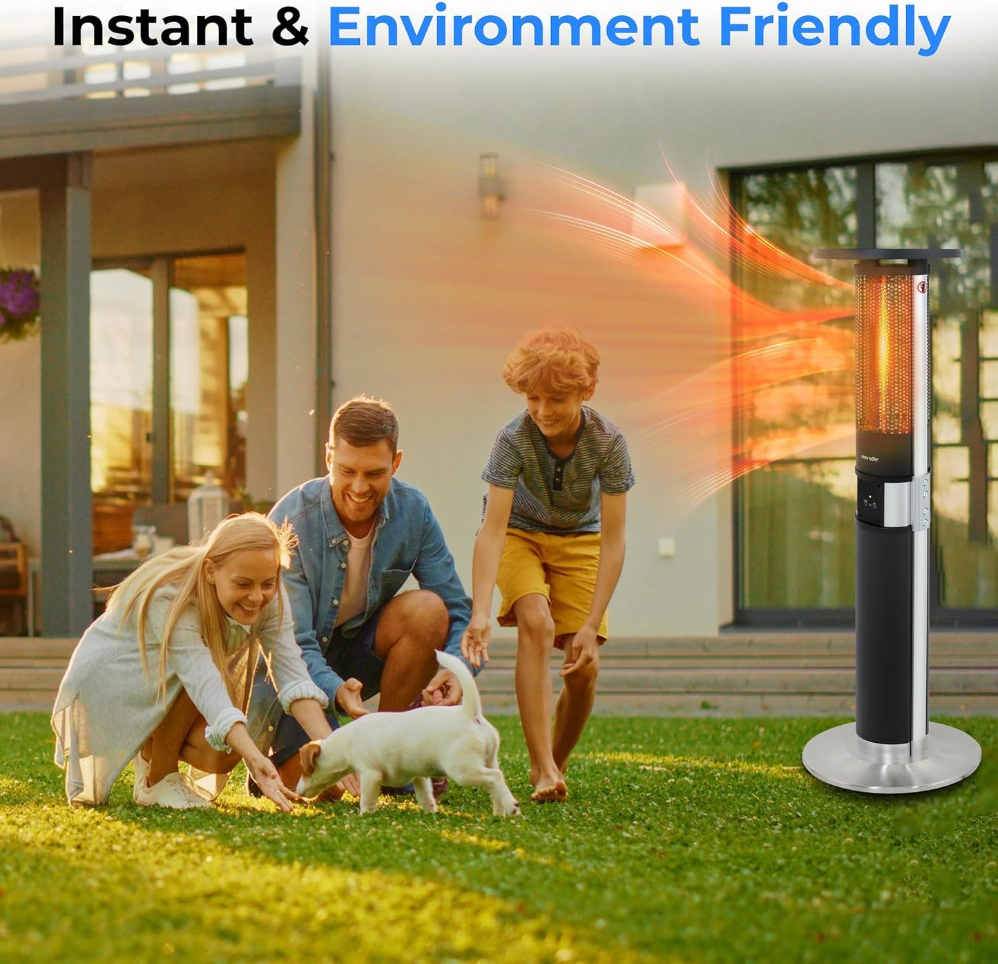 SereneLife Infrared Patio Heater, Electric Patio Heater for Indoor/Outdoor Use, Portable Tower Heater with Remote Control, 1500 W, for Restaurant, Patio, Backyard, Garage, Decks (Black)